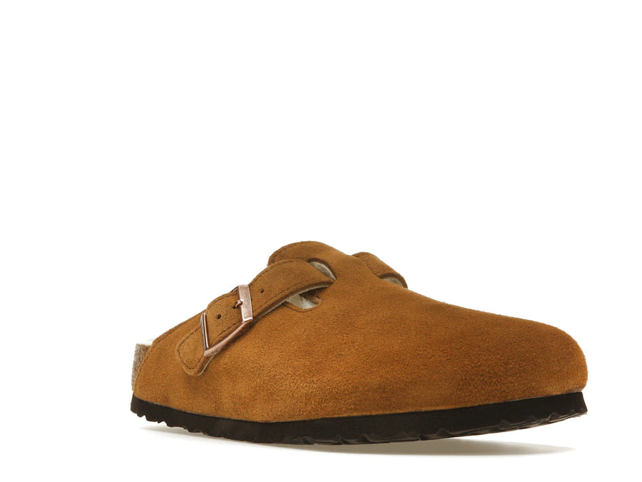 Birkenstock Boston en cuir suédé et peau lainée, couleur vison