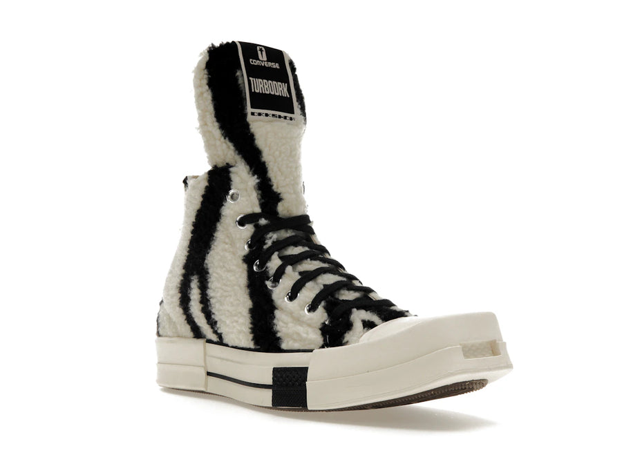 Converse TURBODRK Chuck Taylor All Star 70 Hi Rick Owens DRKSHDW Sherpa Zebra Print Blanc Noir