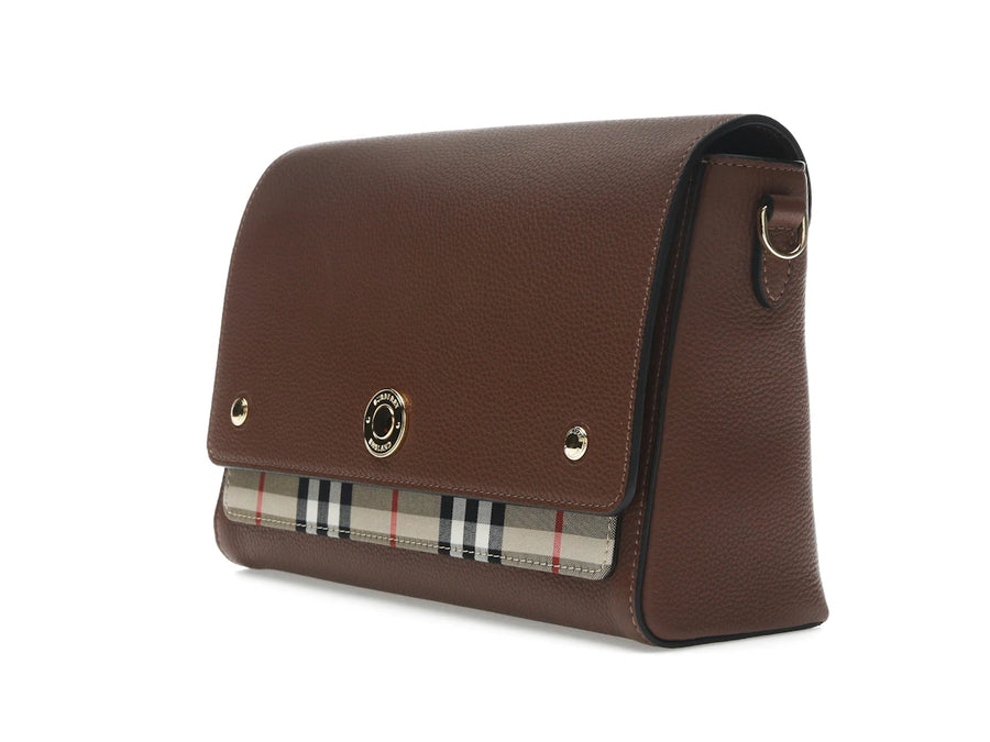 Sac bandoulière Burberry Vintage Check and Leather Note, couleur fauve