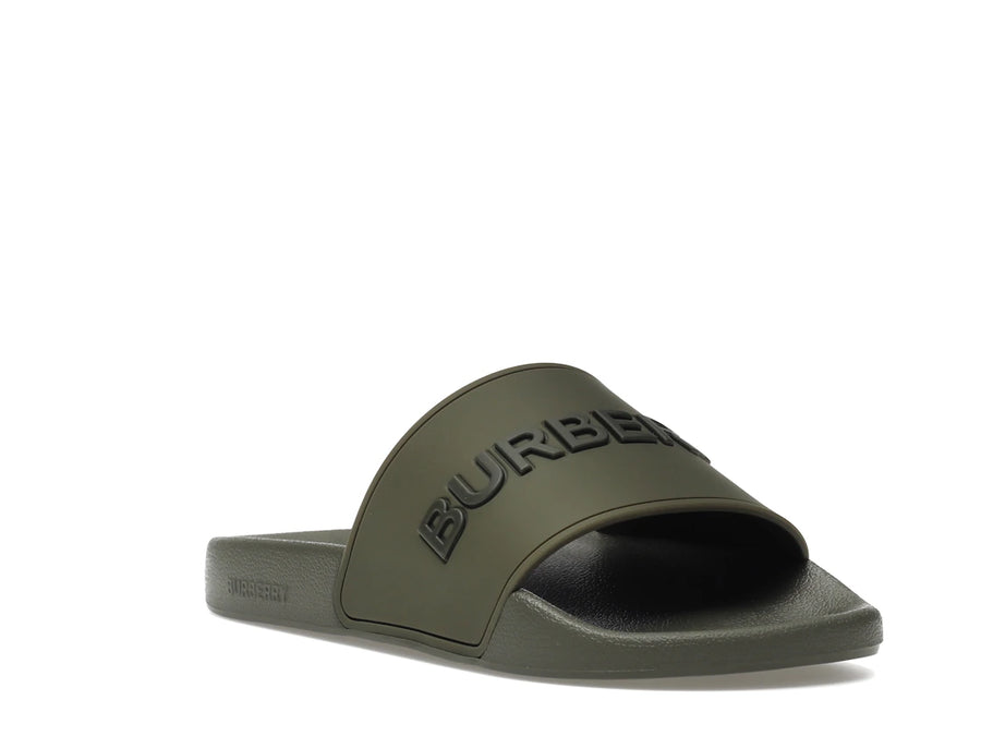 Burberry Embossed Logo Slides Dark Fern Green Black