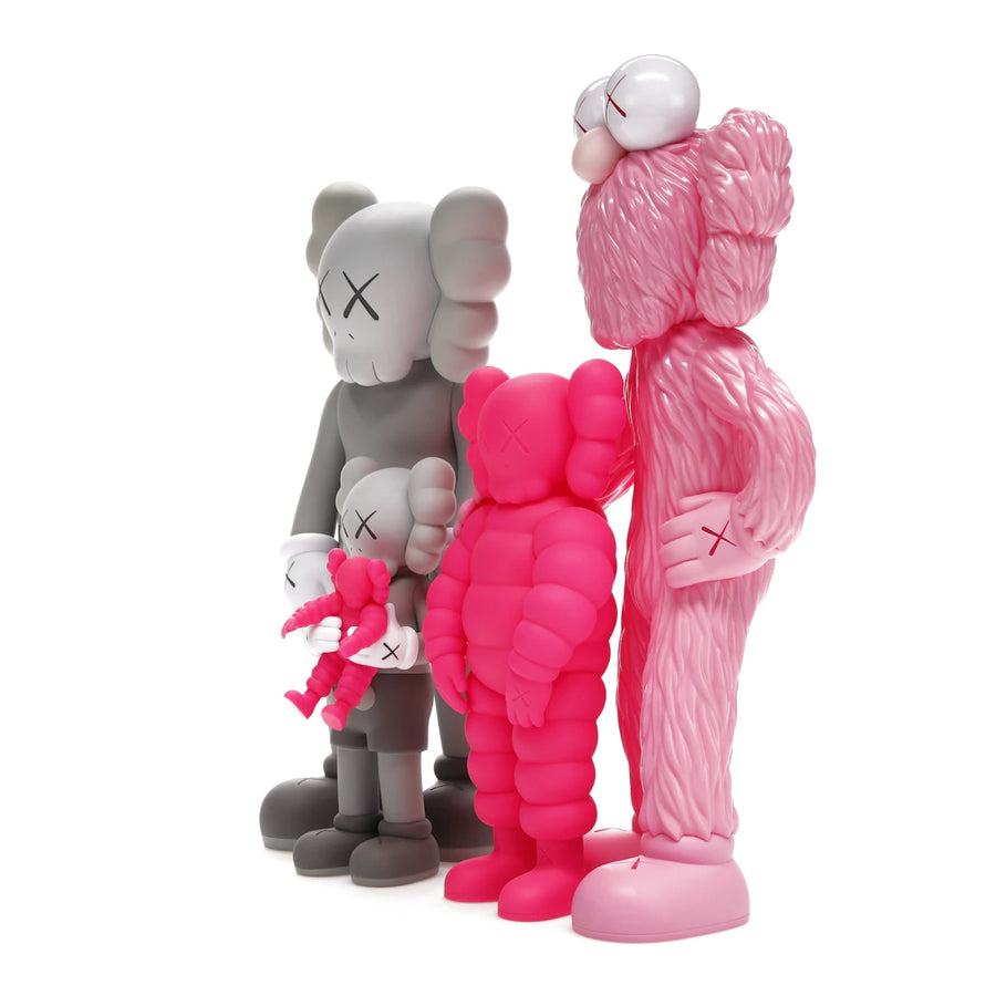 Figurines en vinyle KAWS Family, gris/rose