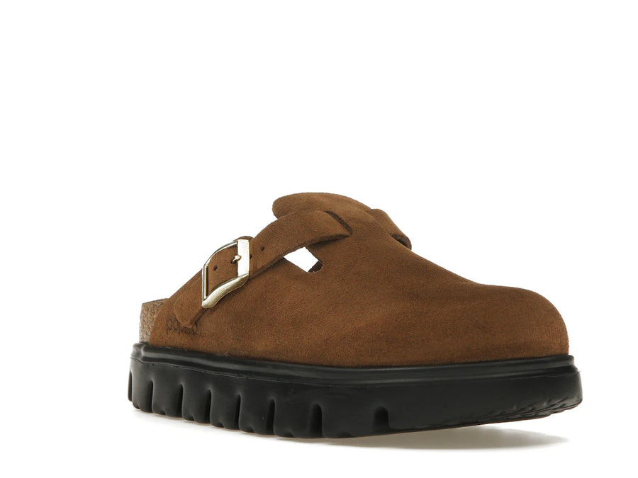Birkenstock Boston Chunky Suede Noir Thé Foncé (Étroit) (Femme)