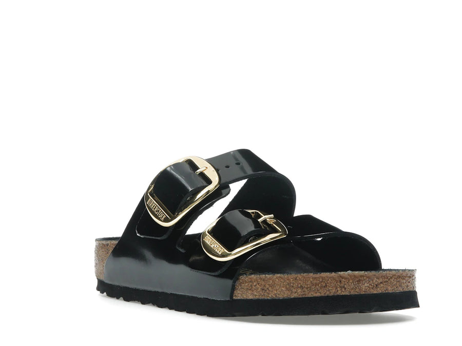 Birkenstock Arizona Big Buckle Cuir naturel verni Noir et or (Femme)