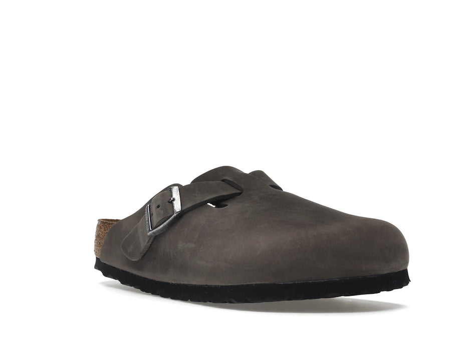 Birkenstock Boston, semelle souple, cuir huilé, gris fer