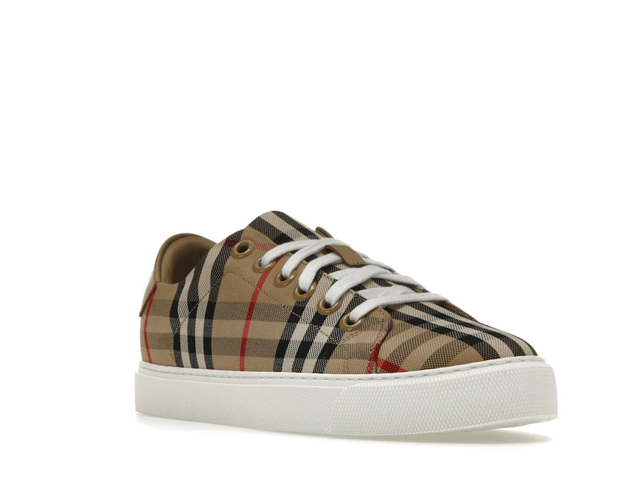 Baskets Burberry Vintage Check en cuir et cuir, bout beige à carreaux (Femme)