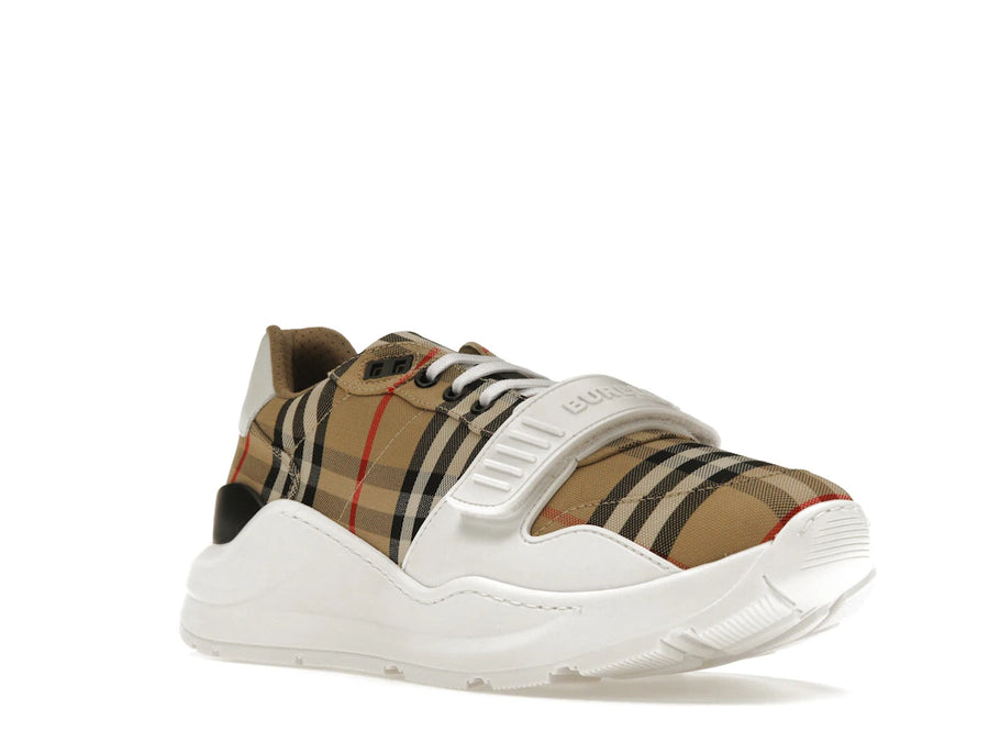 Burberry Ramsey Vintage Check Suede Leather Archive Biege White