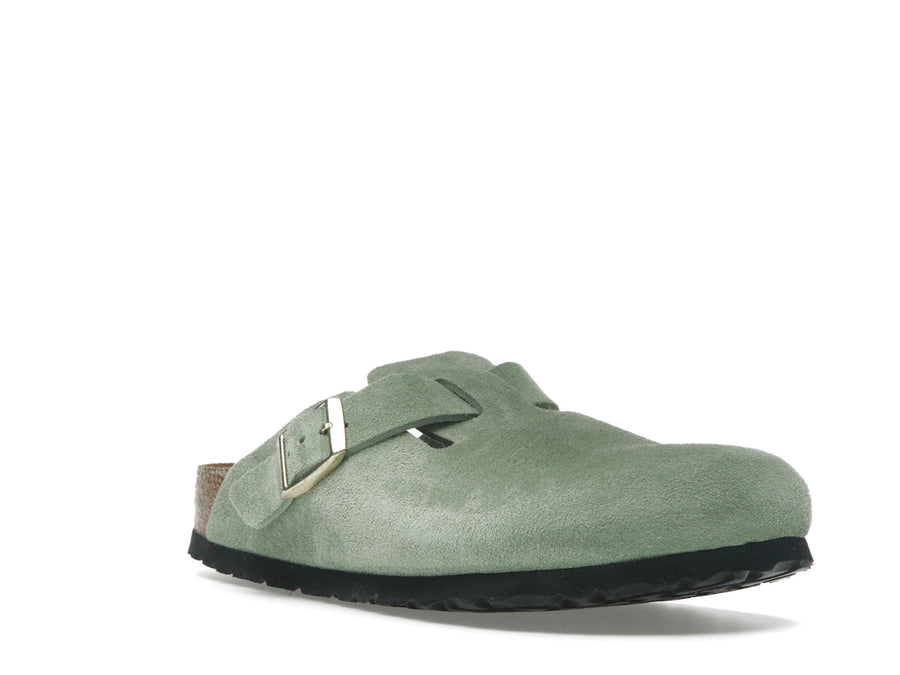 Birkenstock Boston à semelle souple en daim vert thé (coupe étroite)