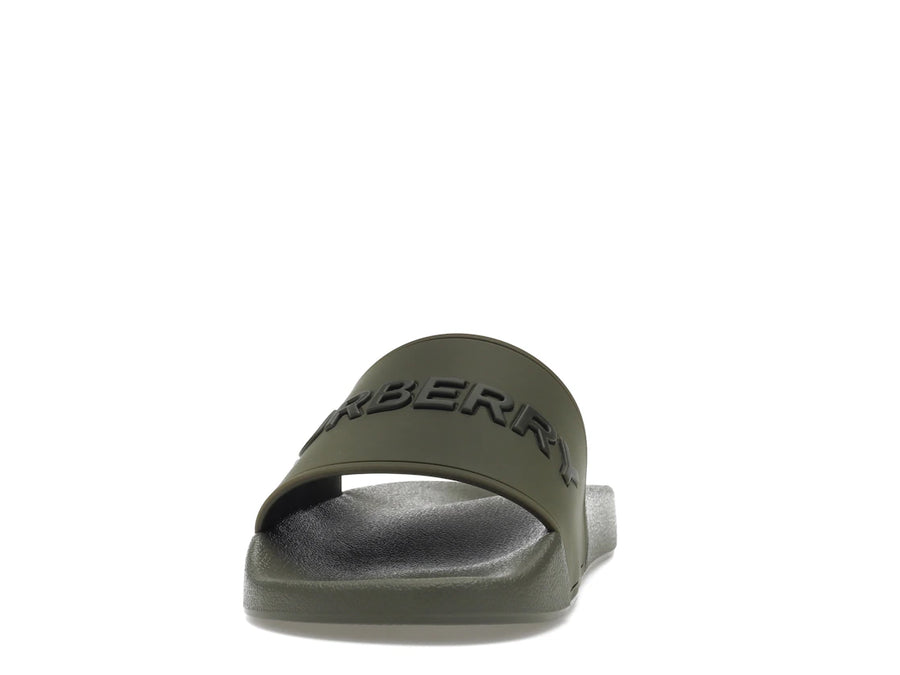 Burberry Embossed Logo Slides Dark Fern Green Black