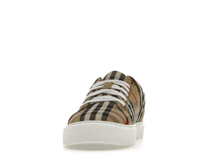 Baskets Burberry Vintage Check en cuir et cuir, bout beige à carreaux (Femme)