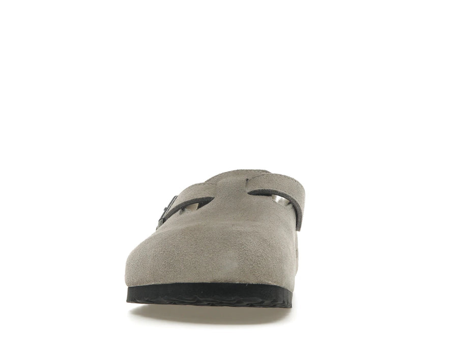 Birkenstock Boston en daim et peau lainée, couleur pierre
