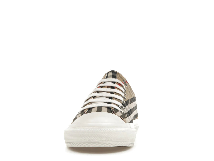 Baskets en coton à carreaux vintage imprimé logo Burberry, beige Archive (Femme)