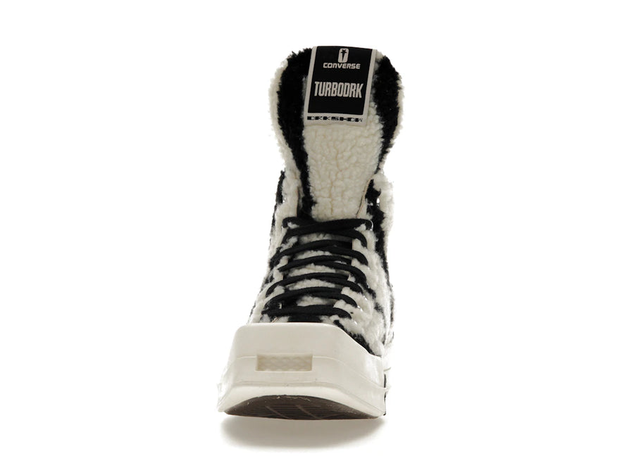 Converse TURBODRK Chuck Taylor All Star 70 Hi Rick Owens DRKSHDW Sherpa Zebra Print Blanc Noir