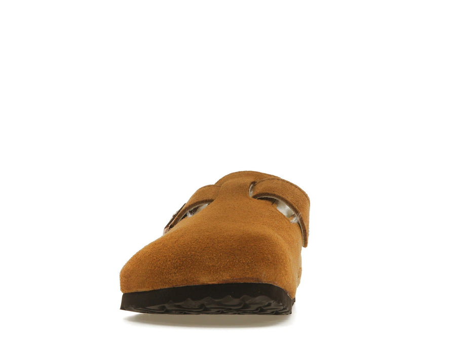 Birkenstock Boston en cuir suédé et peau lainée, couleur vison