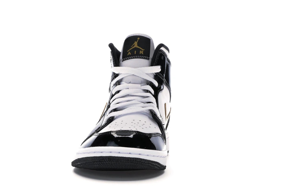 Jordan 1 Mid Patent Noir Blanc Or