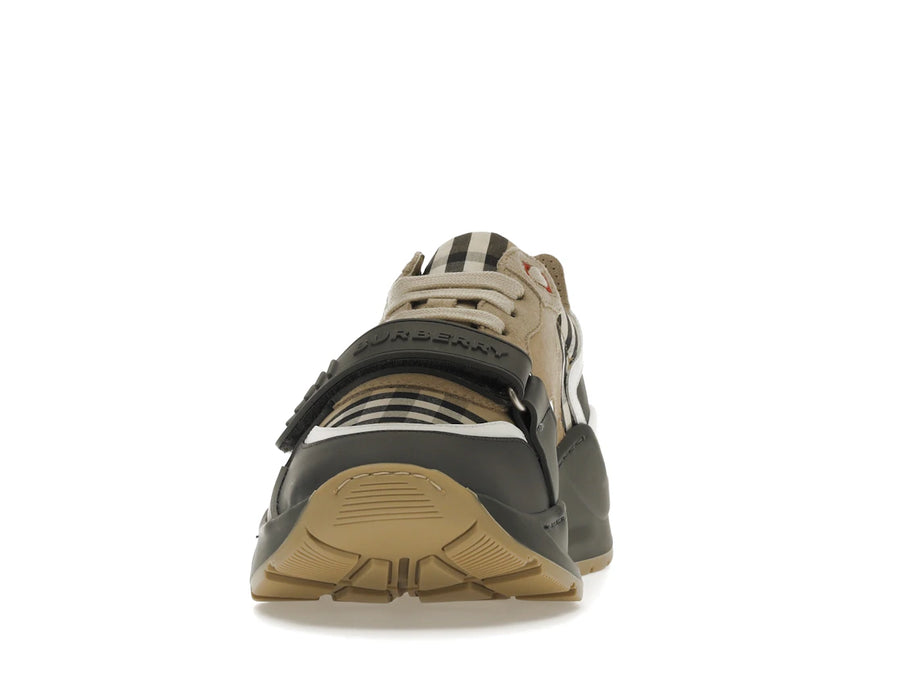 Burberry Ramsey Vintage Check Suede Leather Sneakers Grey Archive Beige