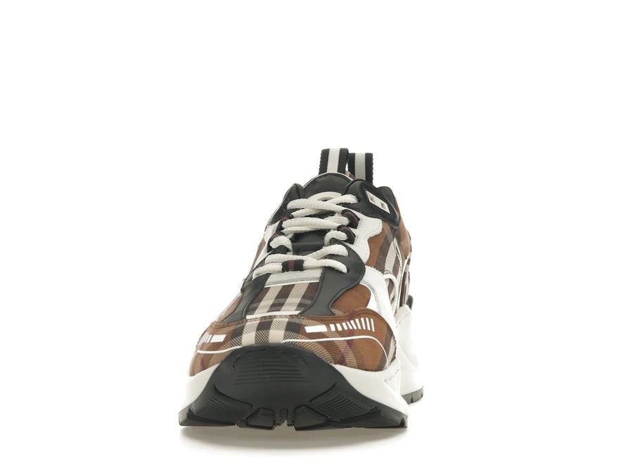 Baskets Burberry Vintage Check en coton et cuir, marron foncé et blanc