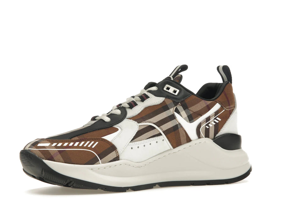 Baskets Burberry Vintage Check en coton et cuir, marron foncé et blanc