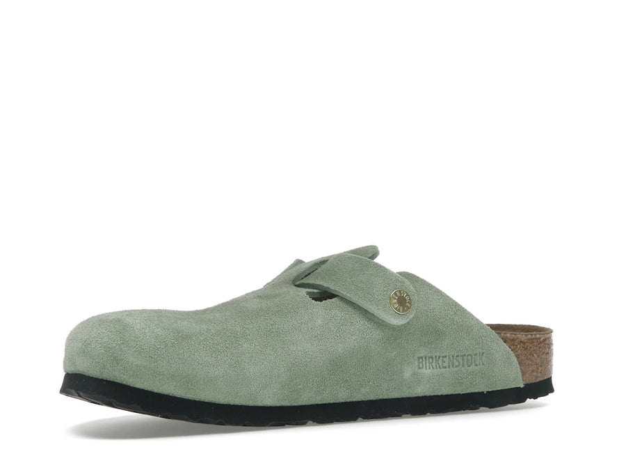 Birkenstock Boston à semelle souple en daim vert thé (coupe étroite)