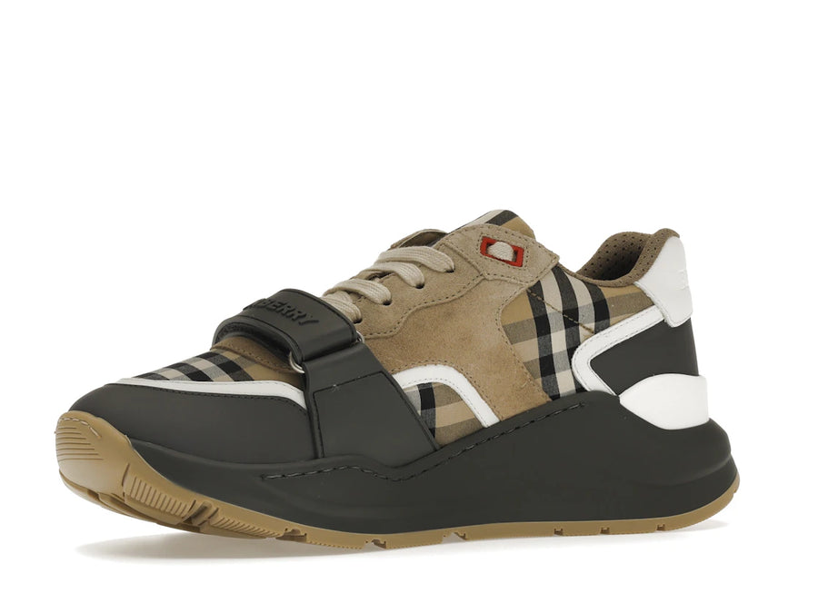 Burberry Ramsey Vintage Check Suede Leather Sneakers Grey Archive Beige
