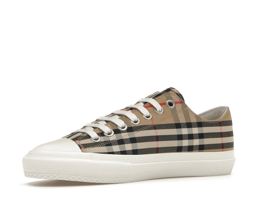Baskets en coton à carreaux vintage imprimé logo Burberry, beige Archive (Femme)