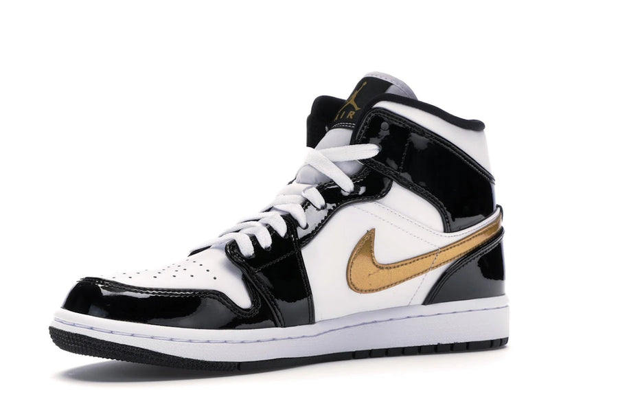 Jordan 1 Mid Patent Noir Blanc Or