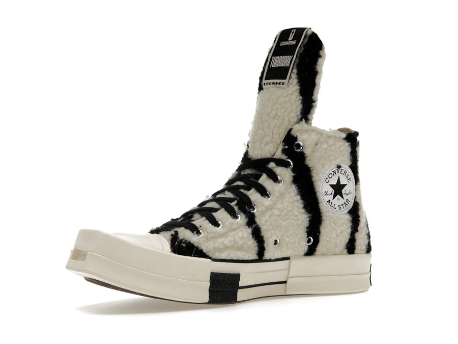 Converse TURBODRK Chuck Taylor All Star 70 Hi Rick Owens DRKSHDW Sherpa Zebra Print Blanc Noir
