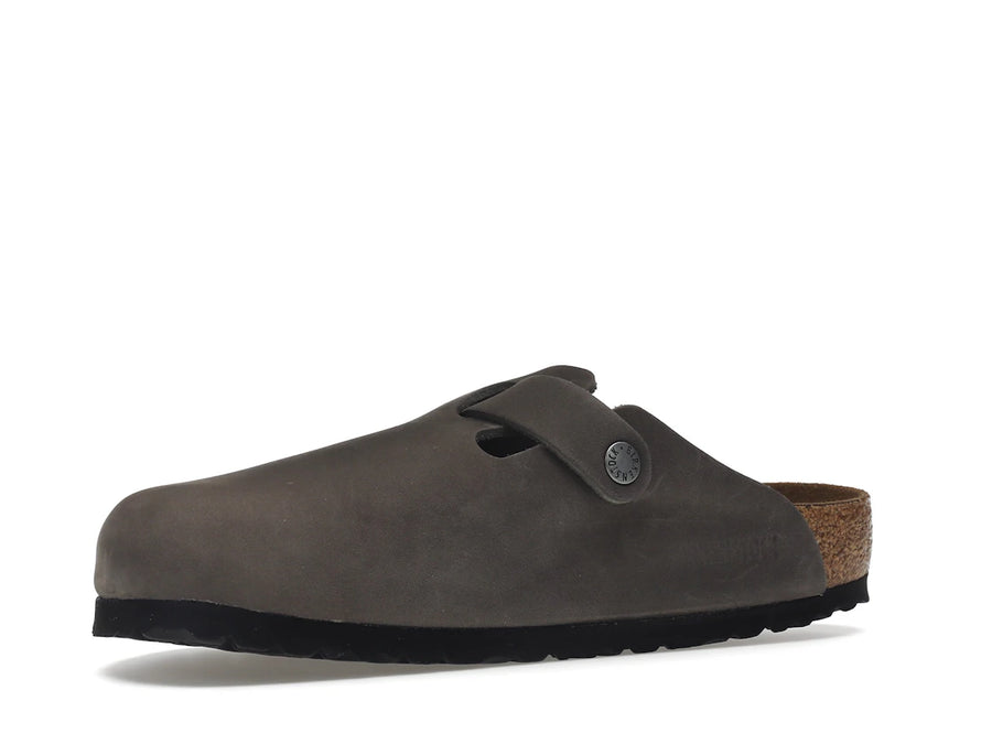 Birkenstock Boston, semelle souple, cuir huilé, gris fer