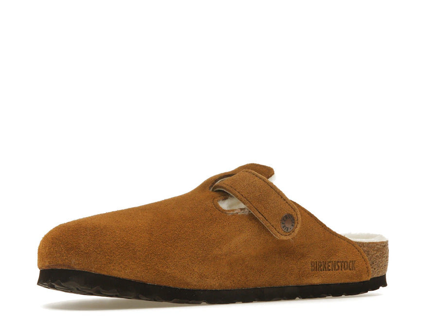 Birkenstock Boston en cuir suédé et peau lainée, couleur vison