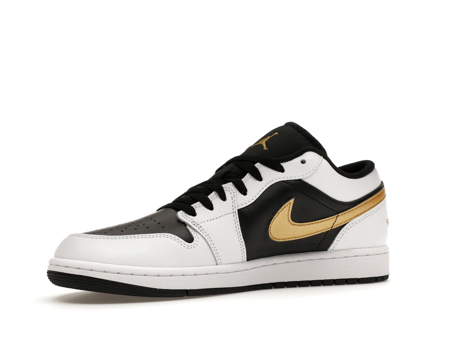 Jordan 1 Low Blanc Noir Swoosh Or Métallisé