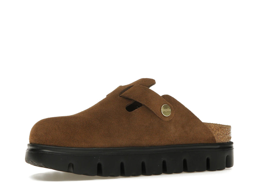 Birkenstock Boston Chunky Suede Noir Thé Foncé (Étroit) (Femme)