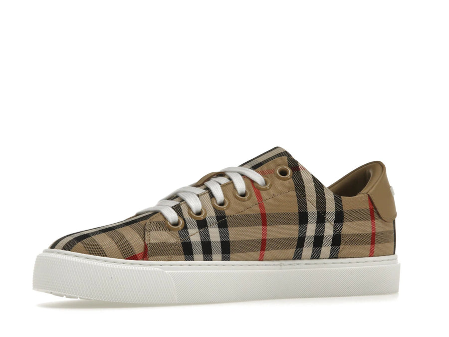 Baskets Burberry Vintage Check en cuir et cuir, bout beige à carreaux (Femme)