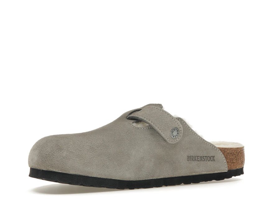 Birkenstock Boston en daim et peau lainée, couleur pierre