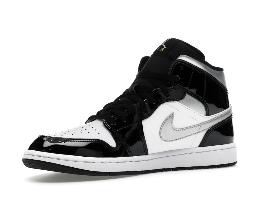 Jordan 1 Mid SE Patent Black White Metallic Silver Metallic Gold