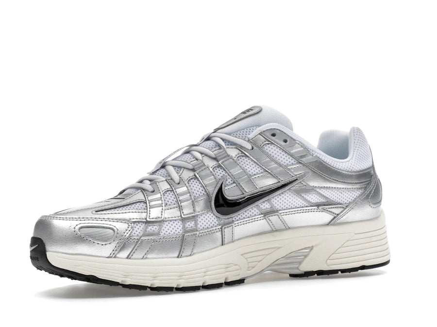 Nike P-6000 Blanc Argent Métallisé Argent Plat Noir