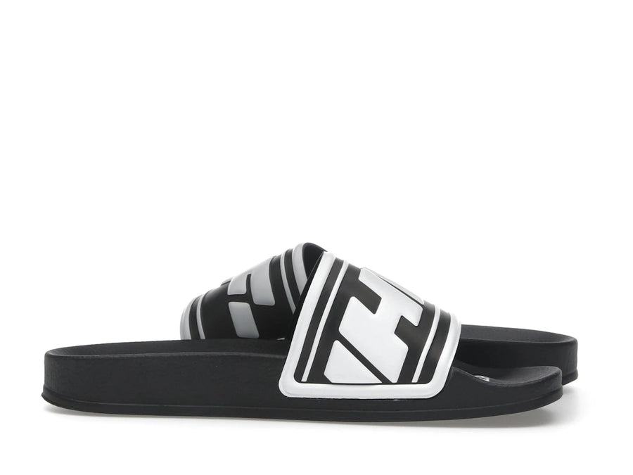 OFF-WHITE Embossed Logo Pool Slides Black White (Women's)