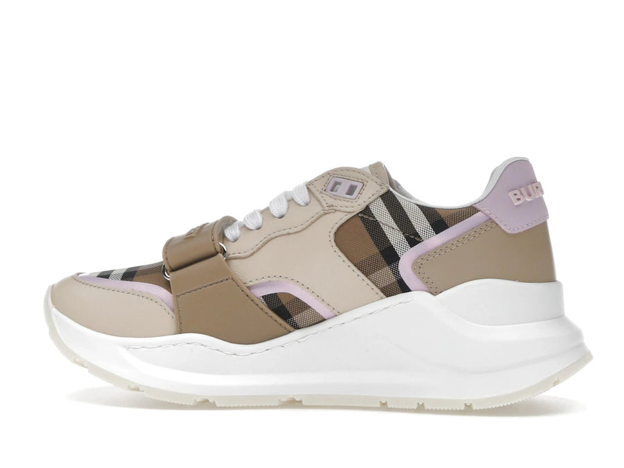 Baskets Burberry Ramsey à carreaux vintage beige taupe marron (Femme)