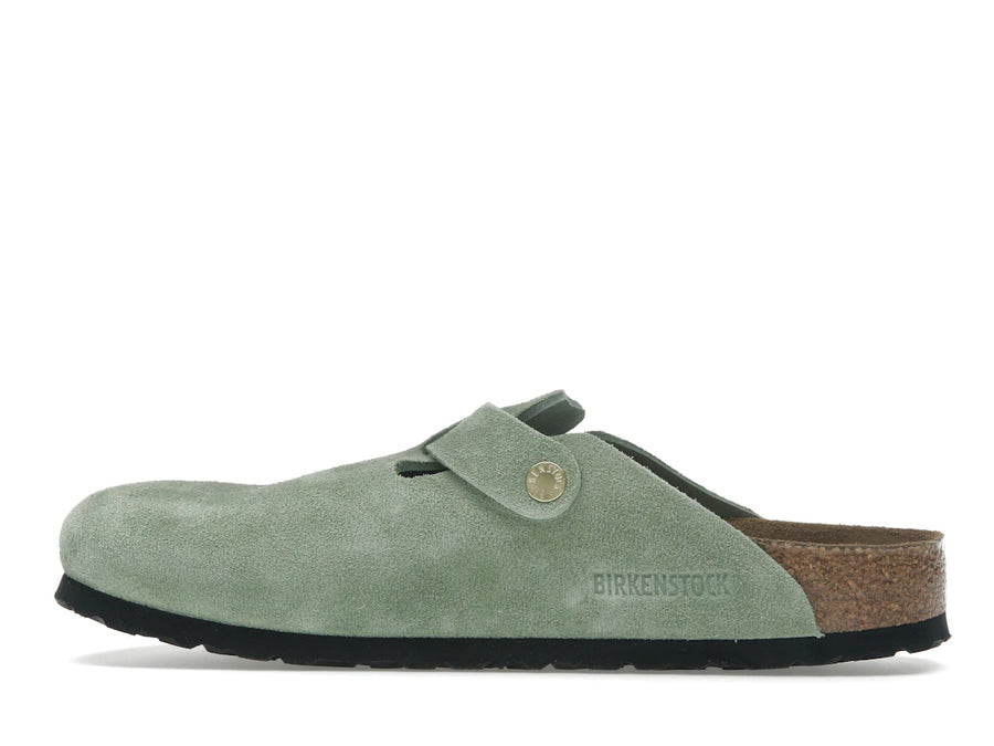 Birkenstock Boston à semelle souple en daim vert thé (coupe étroite)