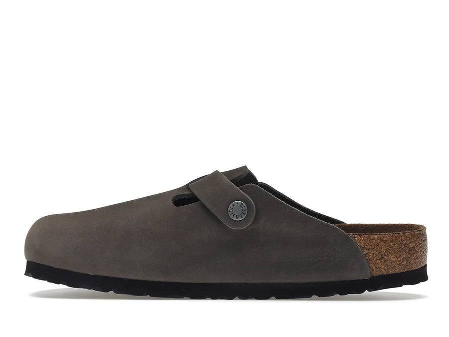 Birkenstock Boston, semelle souple, cuir huilé, gris fer
