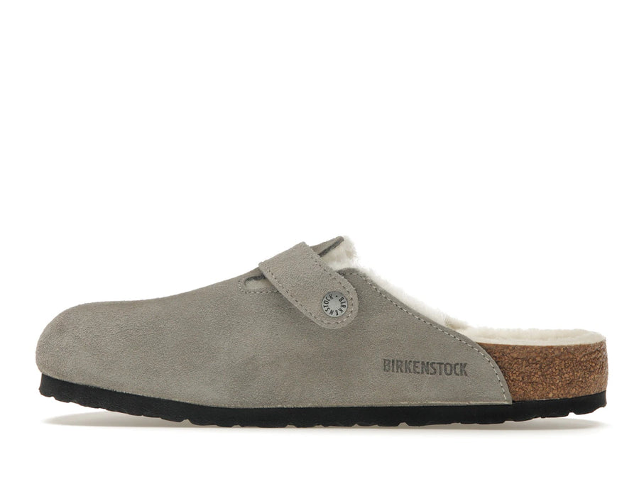 Birkenstock Boston en daim et peau lainée, couleur pierre