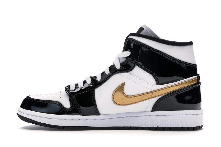 Jordan 1 Mid Patent Noir Blanc Or