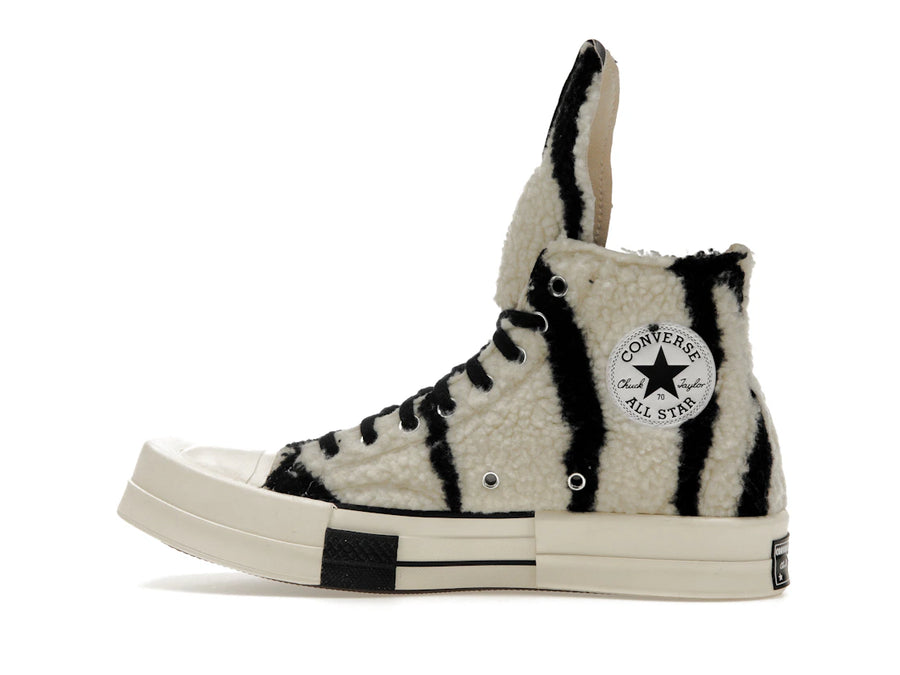Converse TURBODRK Chuck Taylor All Star 70 Hi Rick Owens DRKSHDW Sherpa Zebra Print Blanc Noir