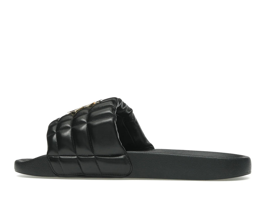 Mules Burberry en agneau matelassé à motif monogramme noir et or