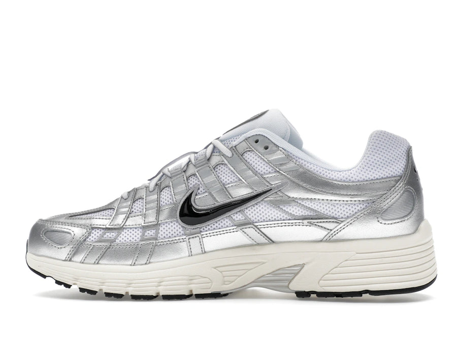 Nike P-6000 Blanc Argent Métallisé Argent Plat Noir
