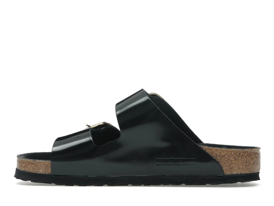 Birkenstock Arizona Big Buckle Cuir naturel verni Noir et or (Femme)
