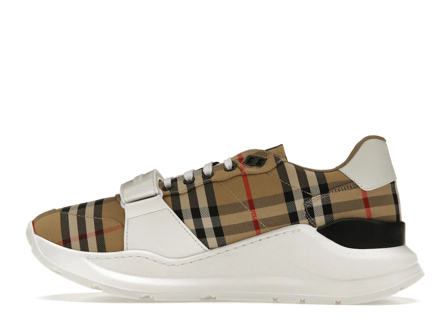 Burberry Ramsey Vintage Check Suede Leather Archive Biege White