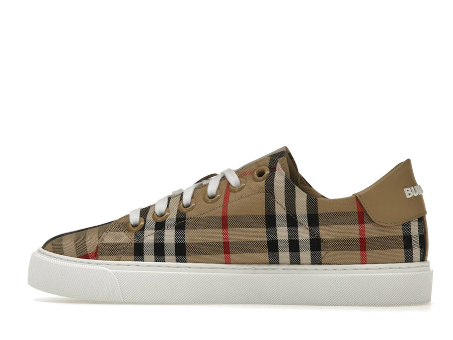 Baskets Burberry Vintage Check en cuir et cuir, bout beige à carreaux (Femme)