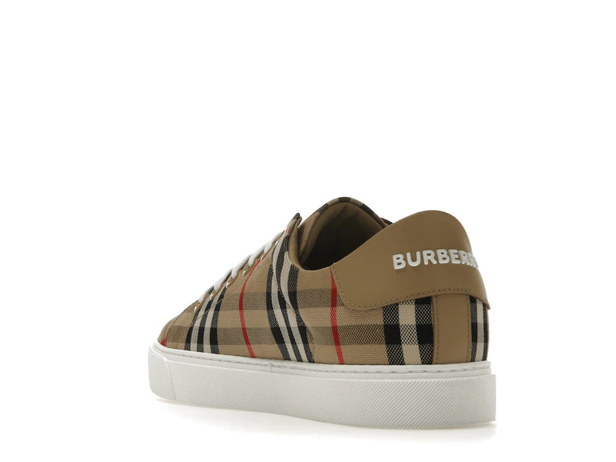 Baskets Burberry Vintage Check en cuir et cuir, bout beige à carreaux (Femme)