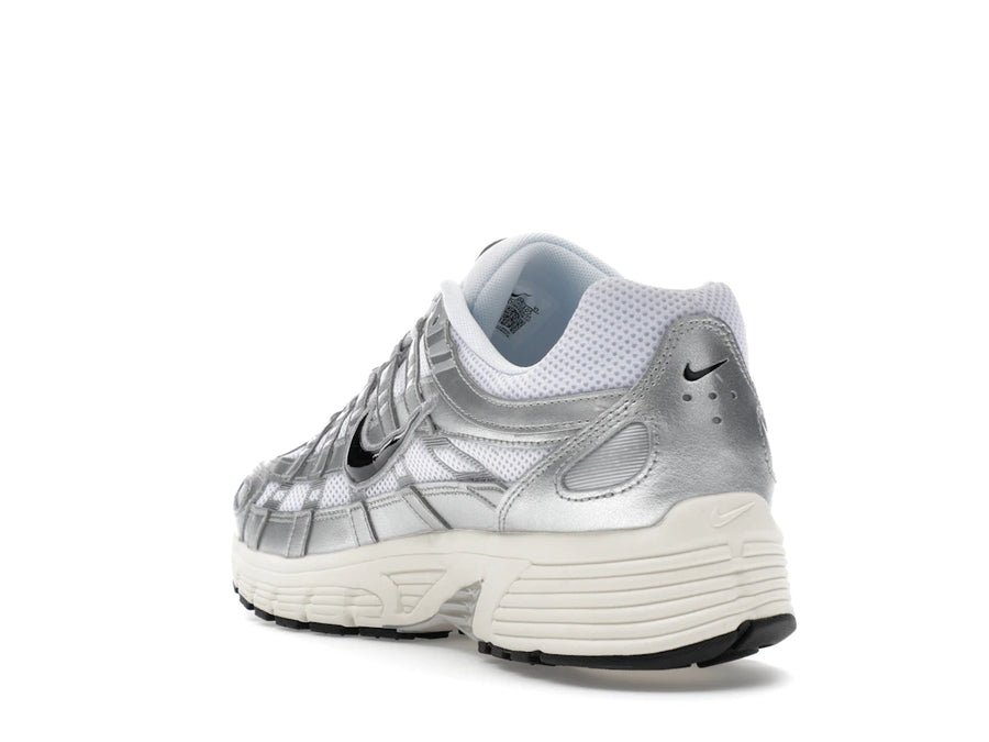 Nike P-6000 Blanc Argent Métallisé Argent Plat Noir