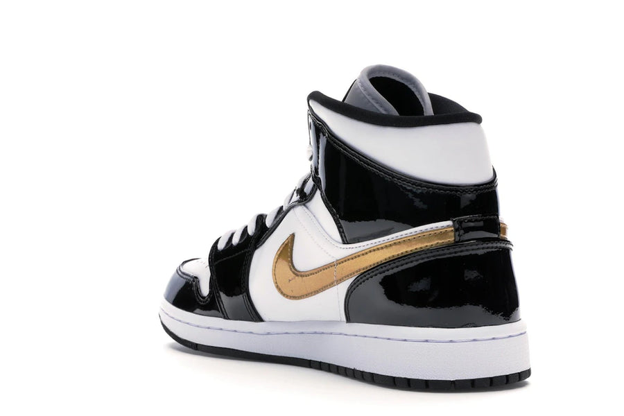 Jordan 1 Mid Patent Noir Blanc Or