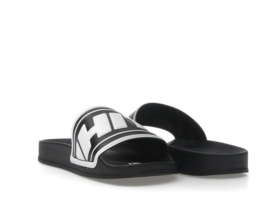 OFF-WHITE Embossed Logo Pool Slides Black White (Women's)